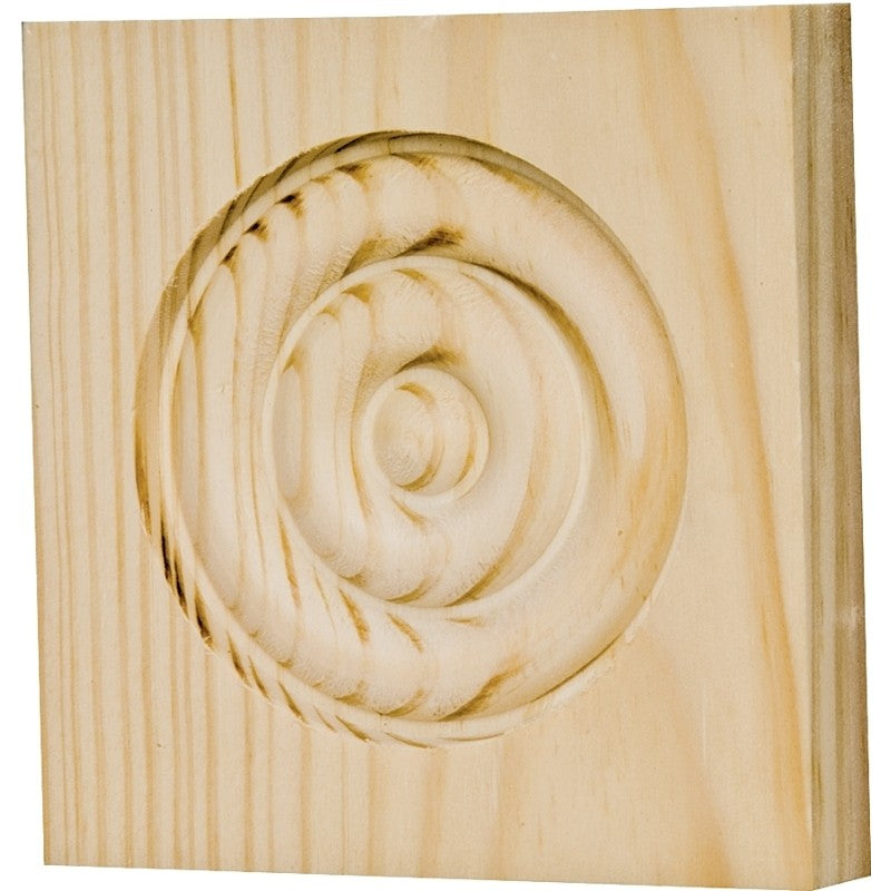 Waddell RTB35M Trim Block, 3-3/4 in H, 3-3/4 in W, Rosette Pattern