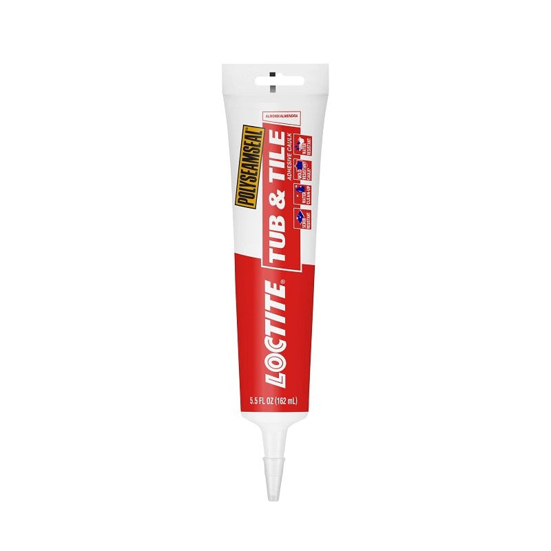 Loctite POLYSEAMSEAL 2138418 Tub and Tile Adhesive Caulk, Almond, 20 to 170 deg F, 5.5 oz Squeeze Tube