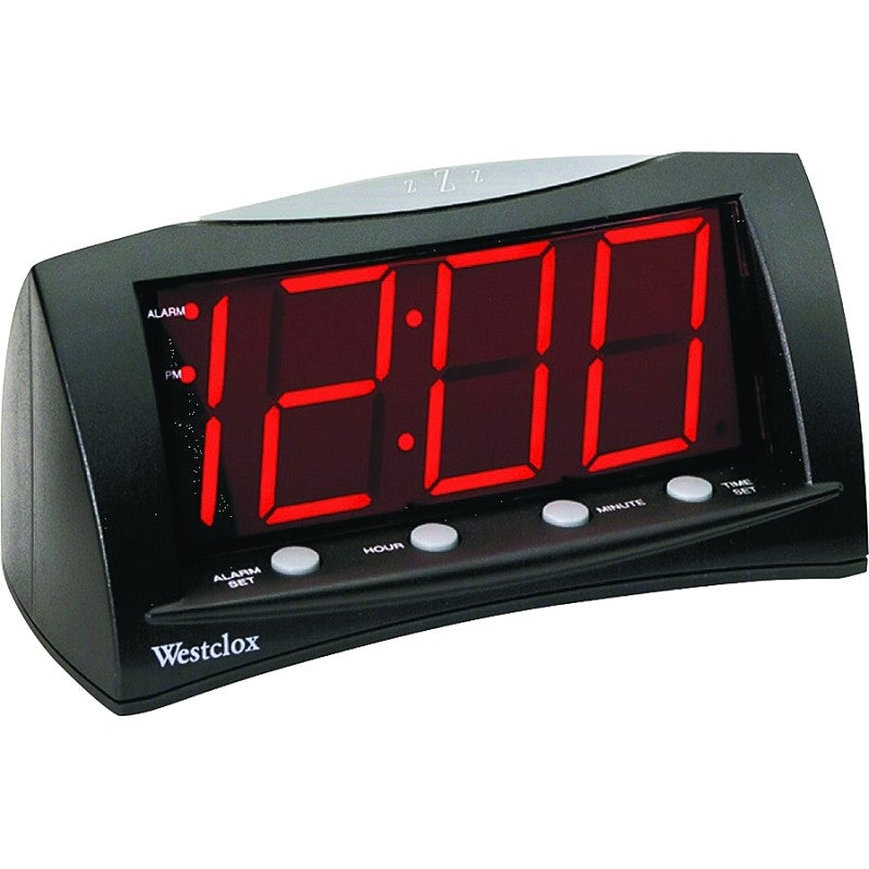 Westclox 66705 Alarm Clock, LED Display, Black Case, 6-1/2 in W x 3 in D x 3-3/4 in H
