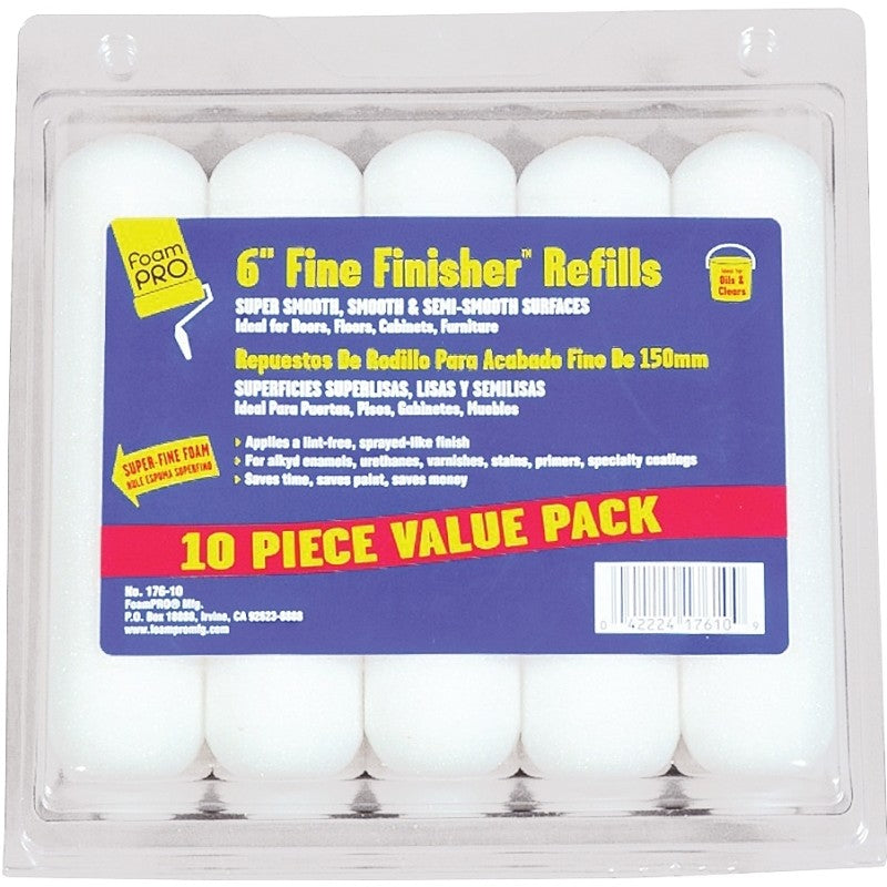 Foampro 176-10 Roller Refill, 3/8 in Thick Nap, 6 in L, Foam Cover (Pack of 4)
