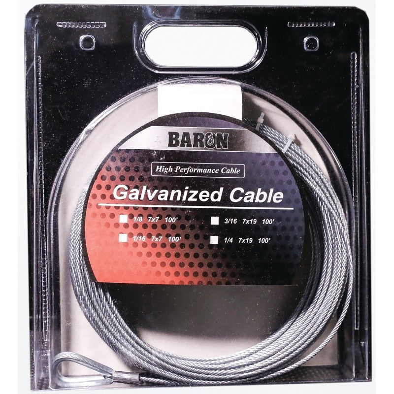 Baron 66005/50066 Aircraft Cable, 1/16 in Dia, 50 ft L, 96 lb Working Load, Galvanized Steel