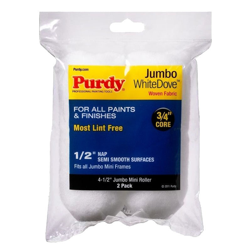 Purdy White Dove 14G624013 Jumbo Mini Roller Cover, 1/2 in Thick Nap, 4-1/2 in L, Dralon Fabric Cover