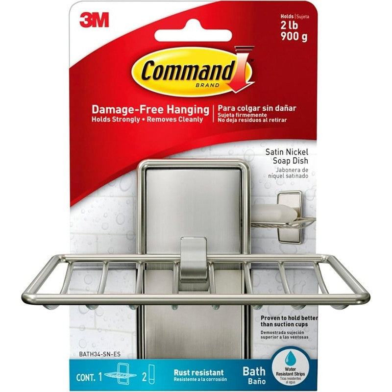 Command BATH34-SN-ES Bath Soap Dish, Wall Mounting, Metal/Plastic