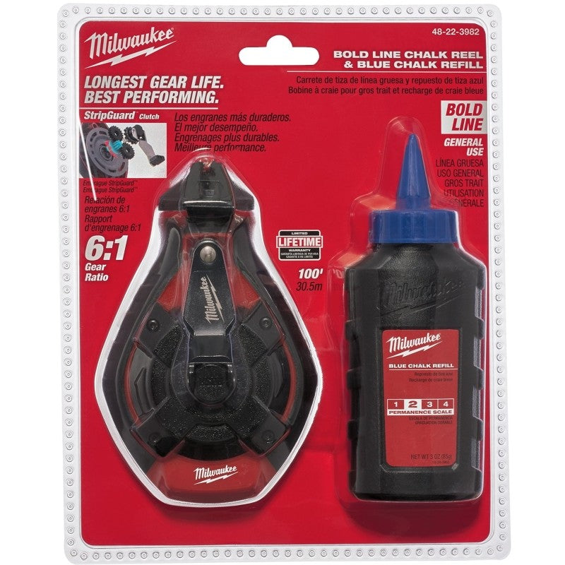 Milwaukee 48-22-3982 Bold Line Kit, 100 ft L Line, 6:1 Gear Ratio, Blue Chalk