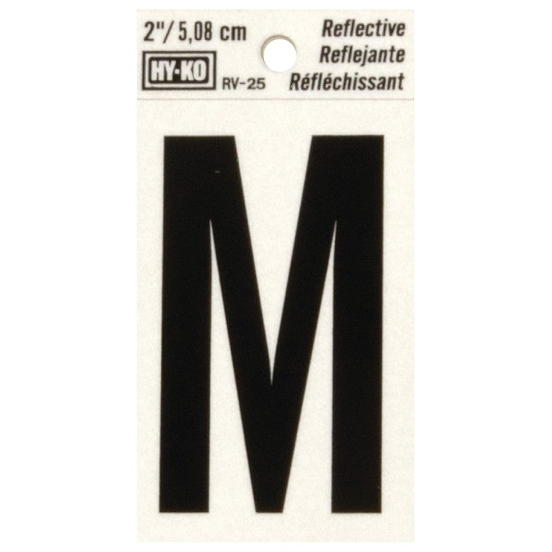 Hy-Ko RV-25/M Reflective Letter, 1-1/2 in W x 3 in H Dimensions, Character: M, 2 in H Character, Black Character, Vinyl (Pack of 10)