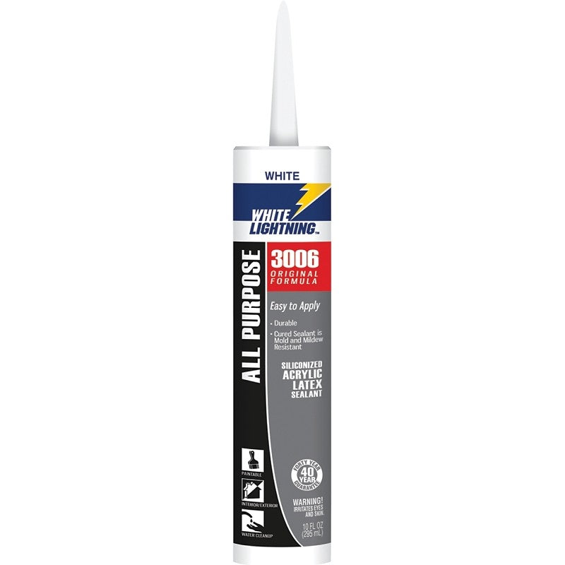 White Lightning W12AF0010 Adhesive Caulk, White, 5 to 7 days Curing, 40 deg F, 10 fl-oz, Cartridge (Pack of 12)