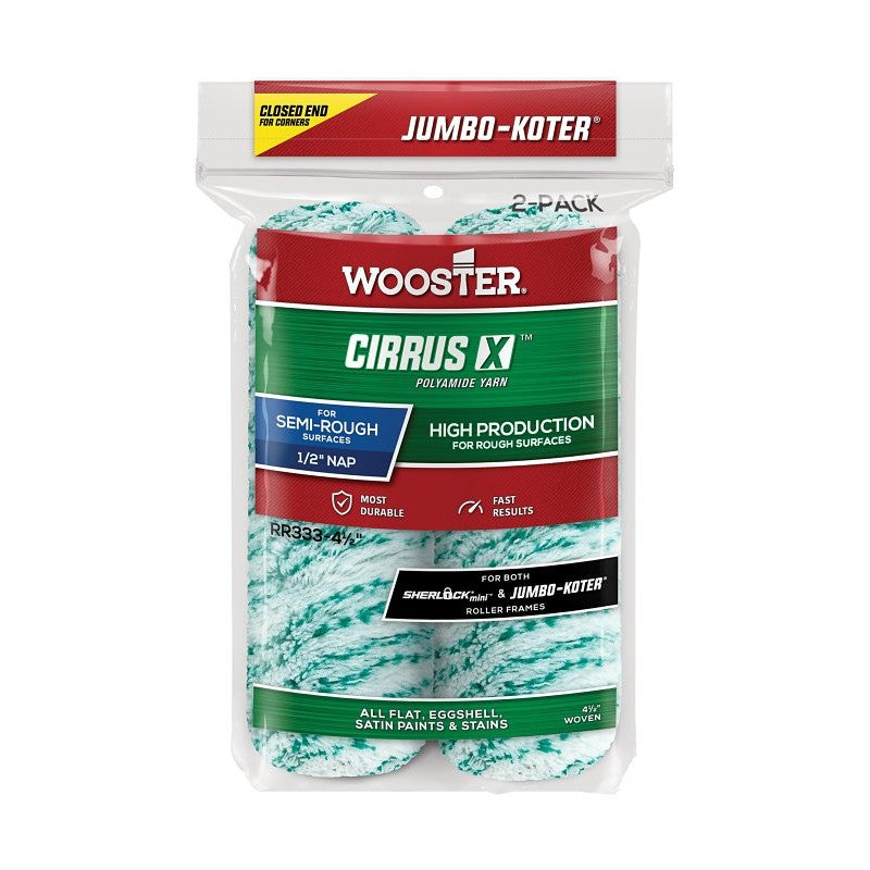 Wooster Ciruus X Series RR333-4 Jumbo-Koter Roller Cover, 1/2 in Thick Nap, 4-1/2 in L, Polyamide Cover