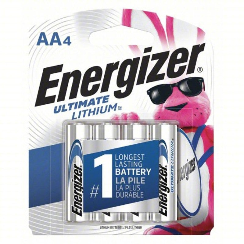 Energizer Ultimate Lithium L91 L91SPB-4 Battery, 1.5 V Battery, 3000 mAh, AA Battery, Lithium, Iron Disulfide