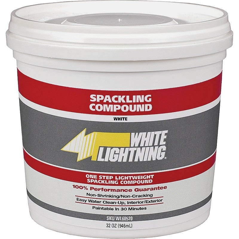 White Lightning WL60512 Lightweight Spackling, White, 0.5 pt, Can