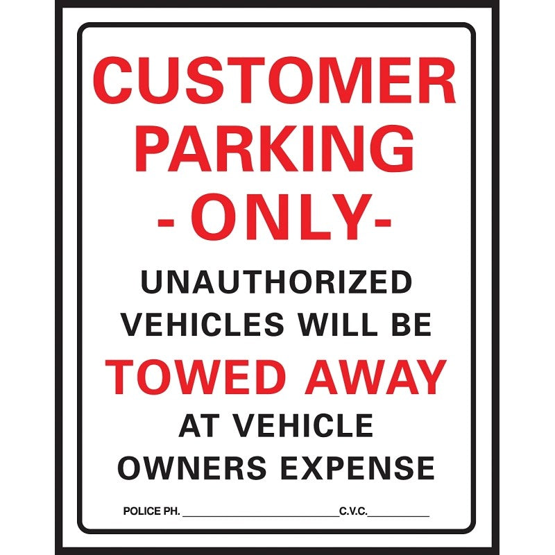 Hy-Ko 700 Parking Sign, 15 x 19 in Dimensions, Rectangular, Black/Red Legend, White Background, Plastic