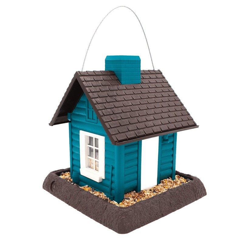 North States Village Series 9053 Hopper Bird Feeder, Lakeside Cabin, 5 lb, Safflower Seed, Sunflower Seed, Wild Bird