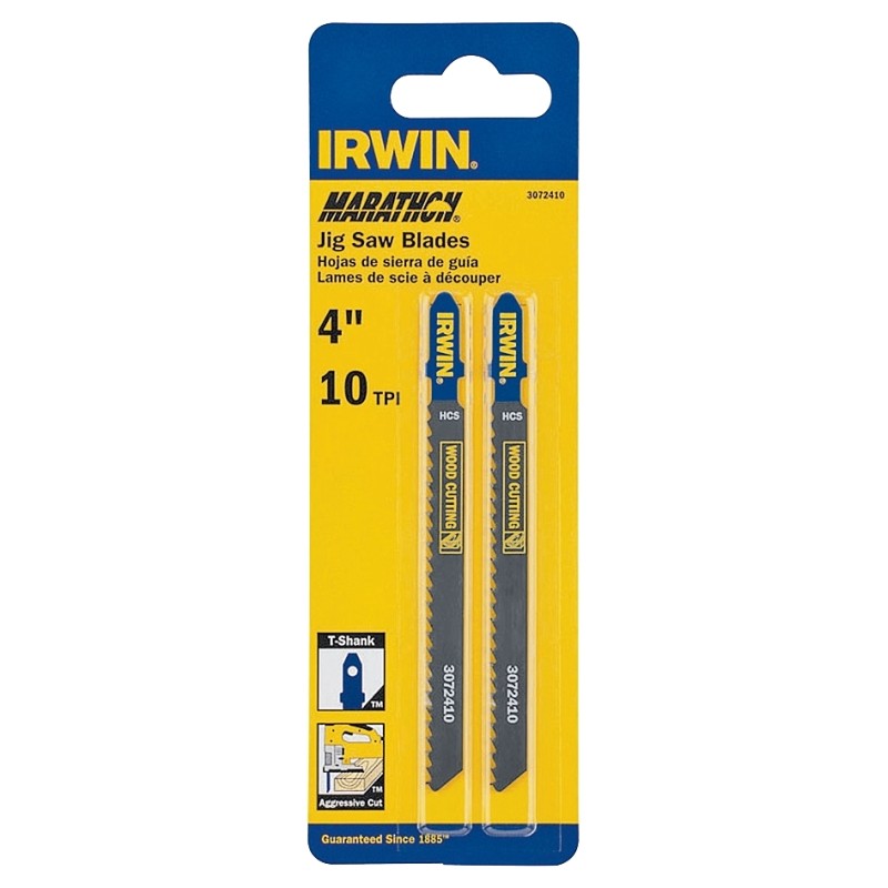 Irwin 3072410D Jig Saw Blade, 4 in L, Carbon Steel, 10 TPI