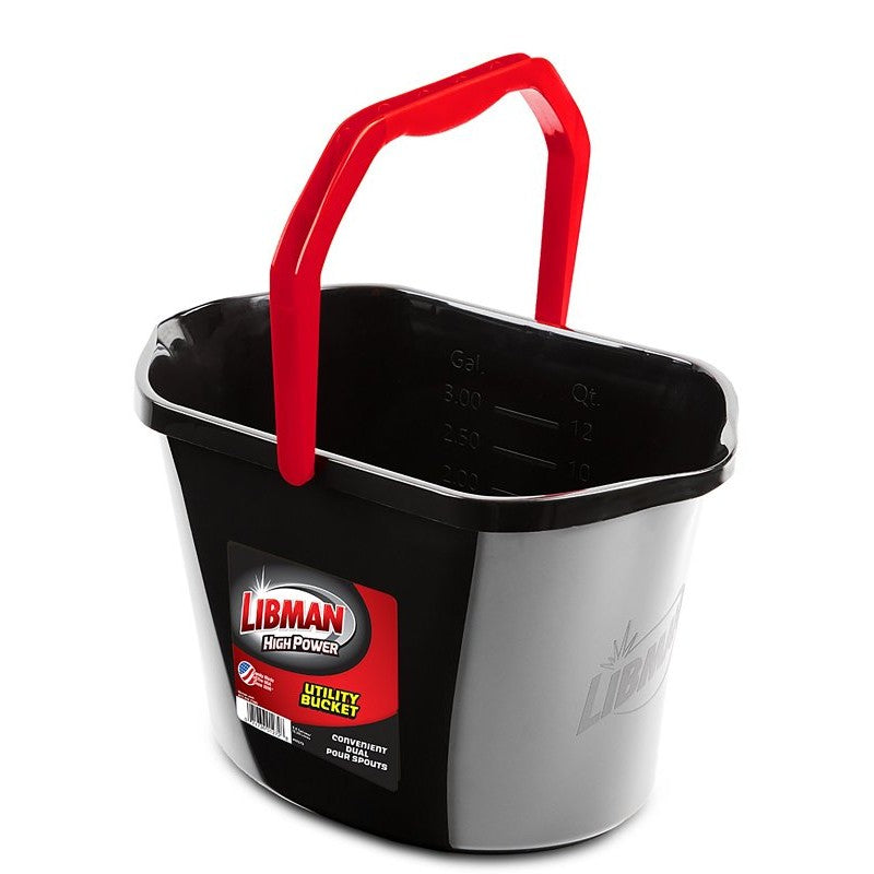 Libman 1272 Oval Utility Bucket, 3.5 gal Capacity, 15.81 in Dia, Polymer, Black