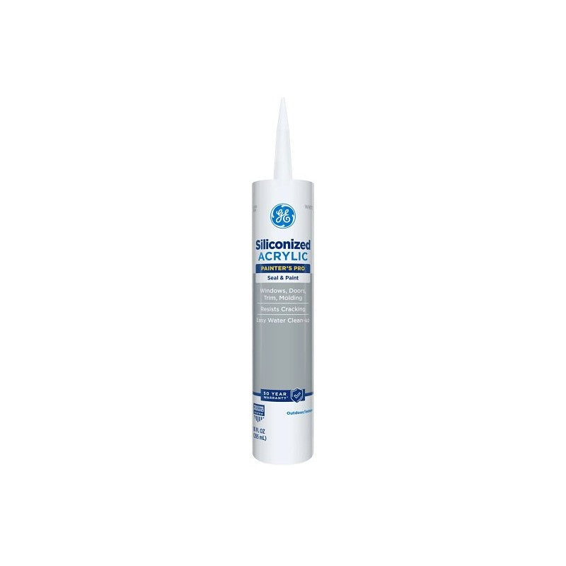 GE Painter's Pro Siliconized Acrylic 2874436 Caulk, White, 2 to 7 days Curing, 10 fl-oz Cartridge (Pack of 12)