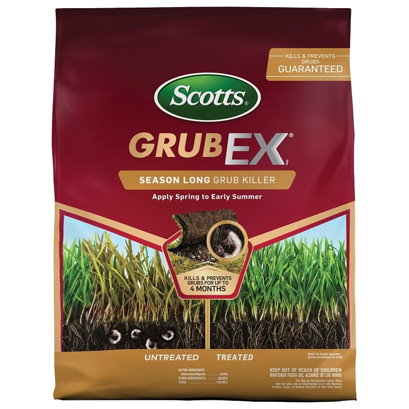 Scotts GrubEx1 99605 Season Long Grub Killer, Solid, Spreader Application, Lawns, 14.35 lb Bag