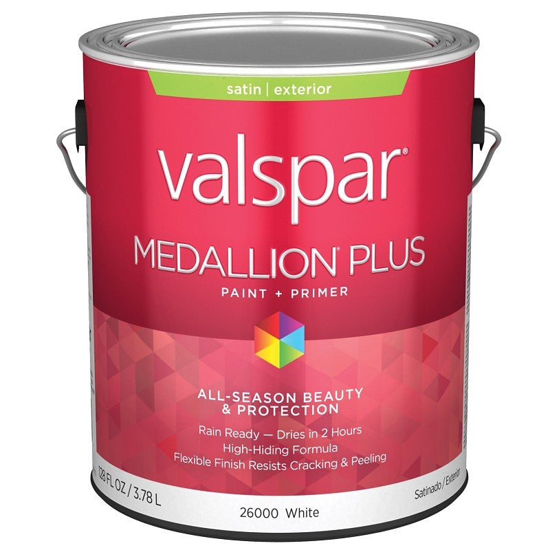 Valspar Medallion Plus 2600 028.0026000.007 Latex Paint, Acrylic Base, Satin Sheen, White Base, 1 gal, Plastic Can (Pack of 4)