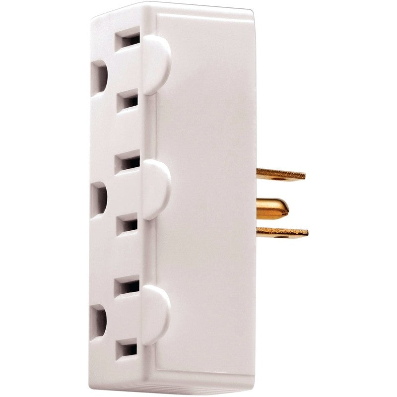 Eaton Wiring Devices BP1147W Outlet Tap, 2-Pole, 15 A, 125 V, 3-Outlet, NEMA: NEMA 5-15R, White