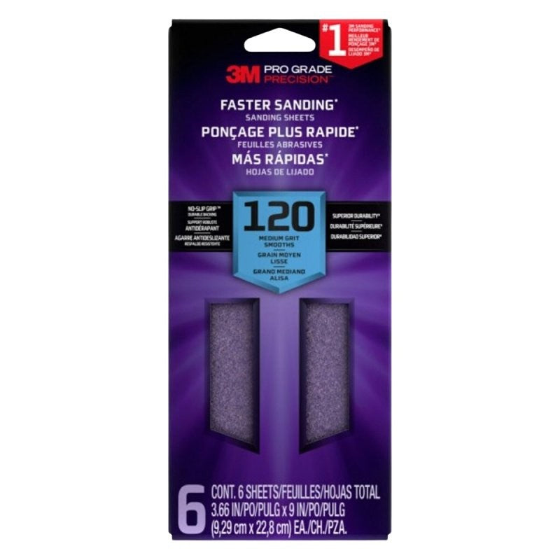 Pro Grade Precision SHTR120-PGP-6T Sanding Sheet, 9 in L, 3-2/3 in W, Medium, 120 Grit, Ceramic Abrasive, Paper Backing