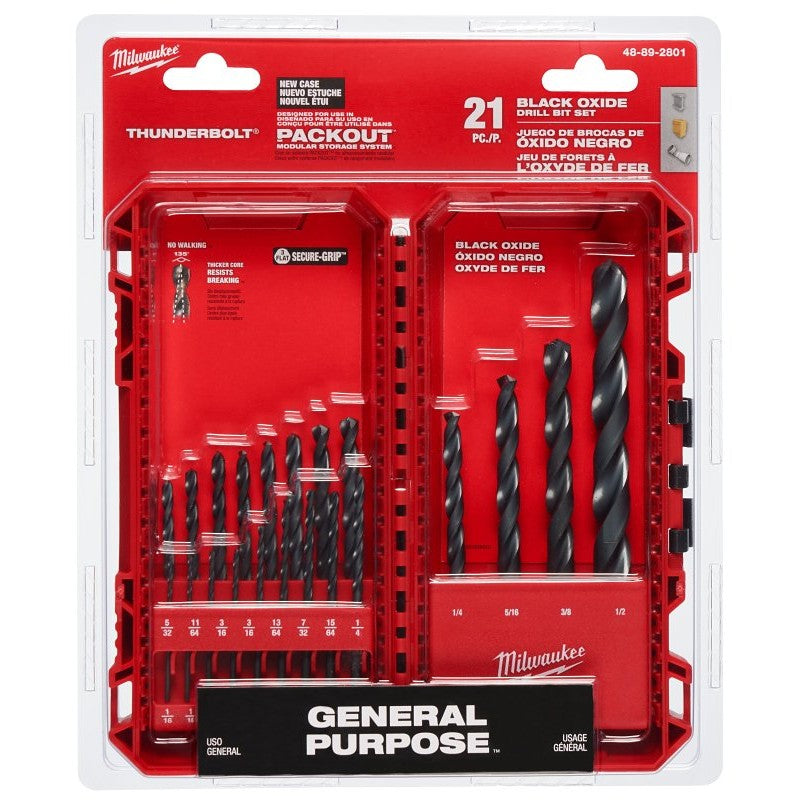 Milwaukee 48-89-2801 Drill Bit Set, 21-Piece, Steel, Black Oxide