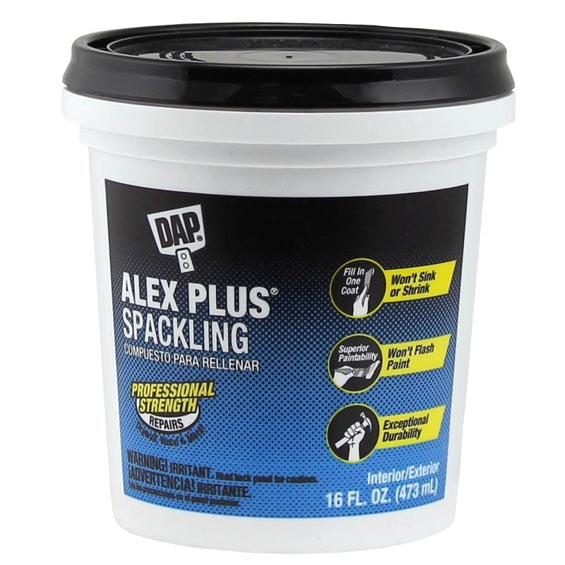 DAP 18745 Spackling, Latex, Oil Base, White, 16 fl-oz Tub