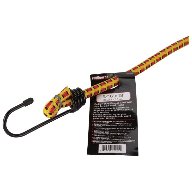 ProSource RT0818 Stretch Cord, 8 mm Dia, 18 in L, Polypropylene, Red/Yellow, Hook End (Pack of 10)