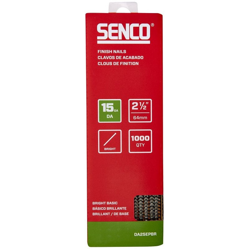 Senco DA25EPBR Finish Nail Strip, 2-1/2 in L, 15 ga, Steel, Bright Basic/Sencote, Brad Head