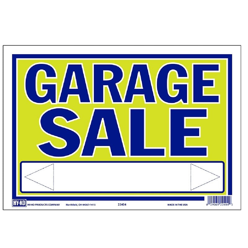 Hy-Ko 22404 Neon Sign, GARAGE SALE, Blue Legend, Yellow Background, Plastic, 9 in H x 13 in W Dimensions (Pack of 10)
