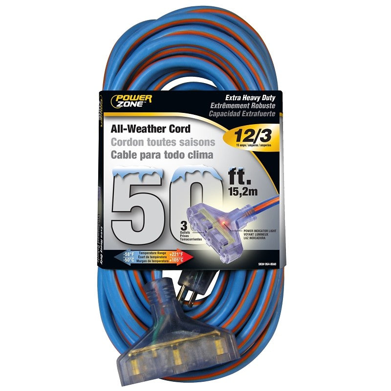 PowerZone ORC630830 Extension Cord, 12 AWG Cable, 5-15P Grounded Plug, 5-15R Grounded Receptacle, 50 ft L, 125 V