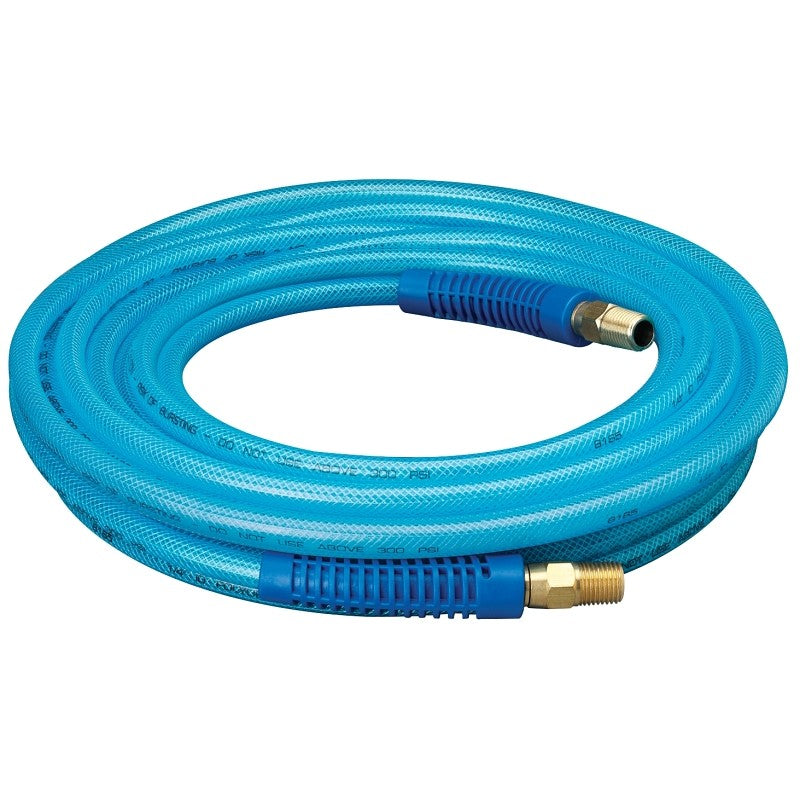 Amflo 12-25E Air Hose, 1/4 in ID, 25 ft L, MNPT, 300 psi Pressure, Polyurethane, Blue