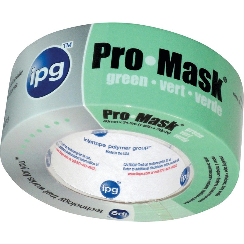 IPG 5805-2 Masking Tape, 60 yd L, 1.87 in W, Crepe Paper Backing, Light Green