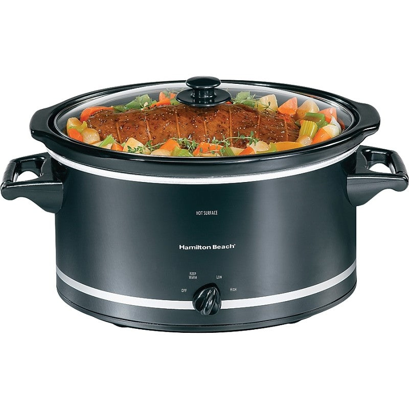 Hamilton Beach 33182 Slow Cooker, 8 qt Capacity, 120 V, 375 W, Manual Control, Black/Silver