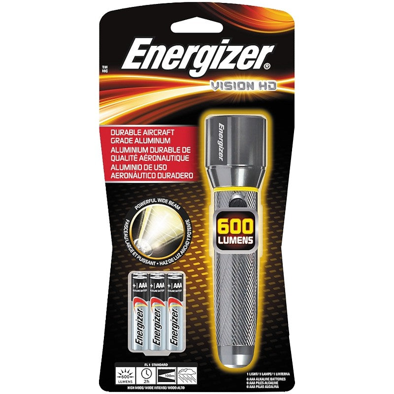 Energizer ENPMHH62 Handheld Flashlight, AAA Battery, Alkaline Battery, LED Lamp, 600 Lumens Lumens, Wide Beam, Black