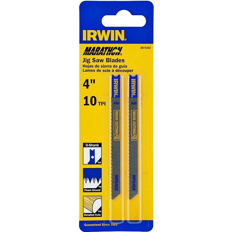 Irwin 3071412 Jig Saw Blade, 4 in L, 10 TPI, Metal, Wood, Carbon Steel