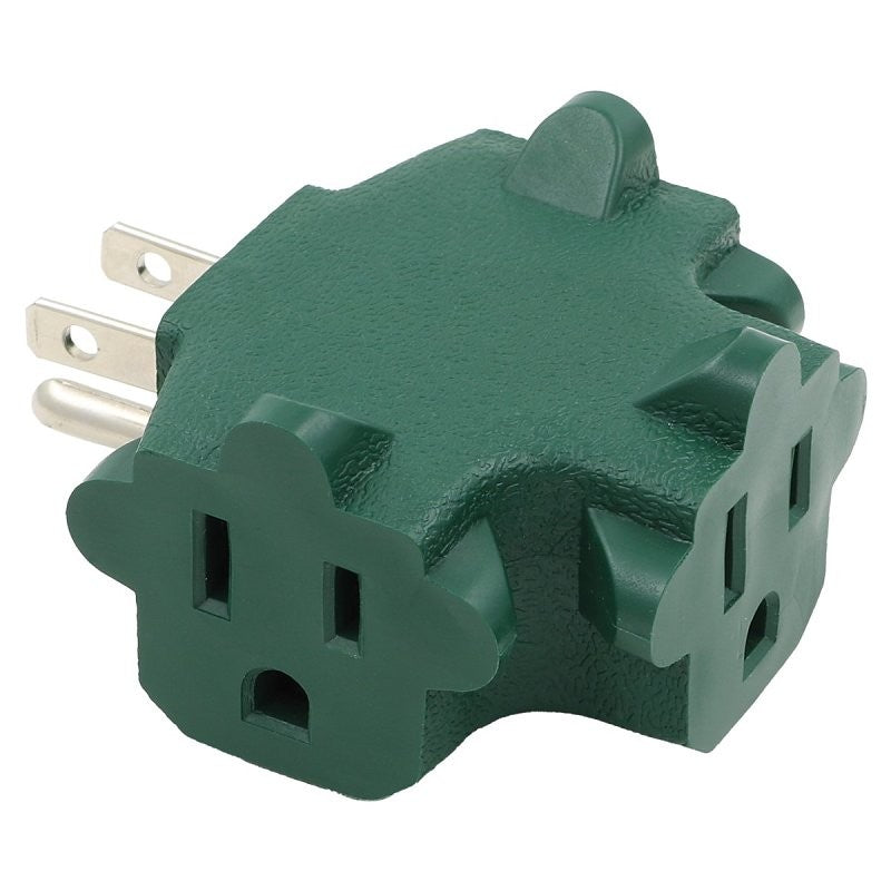 PowerZone ORAD25001 Power Block Adapter, 125 V, 3-Outlet, NEMA: NEMA 5-15P, Green