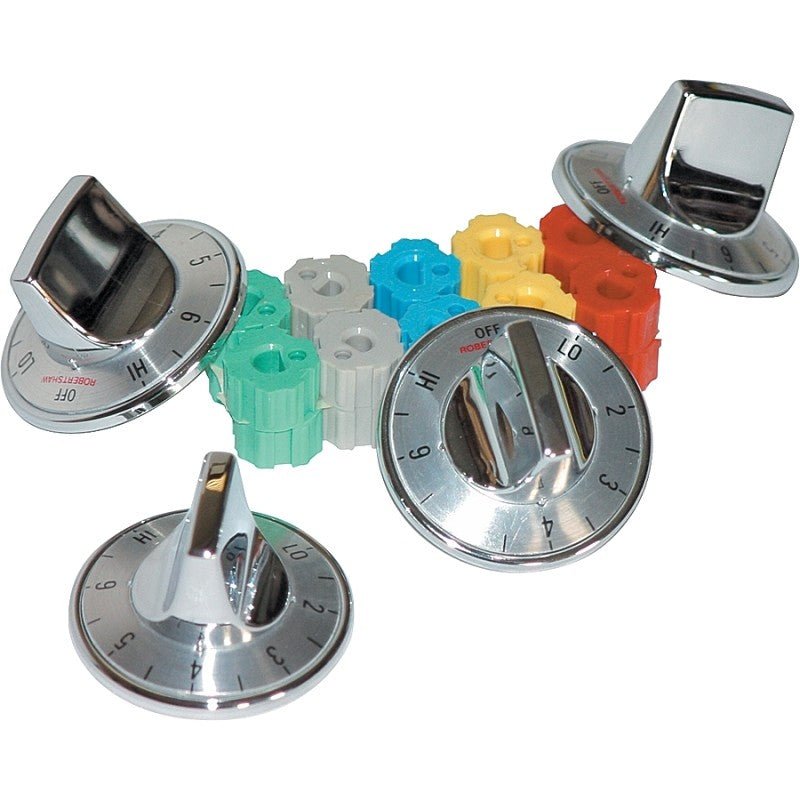 Camco USA 00903 Burner Knob Kit, Includes: Adapter, Dials, Inserts and (4) Chrome Knobs