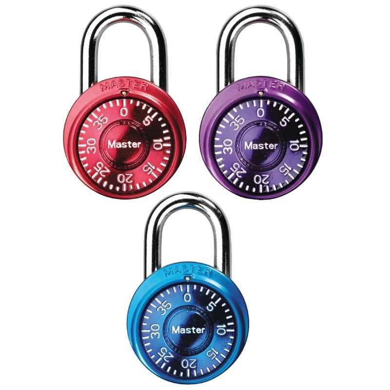 Master Lock 1533TRI Padlock, 3/16 in Dia Shackle, 11/16 in H Shackle, Steel Shackle, Metal Body, Anodized Aluminum