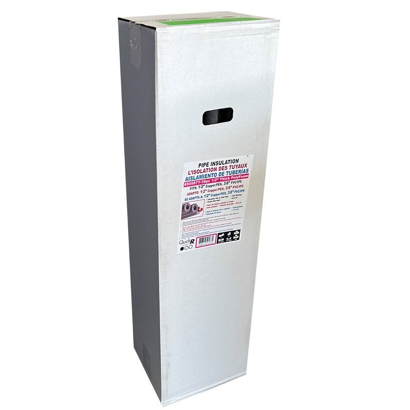 Quick R 50587T Pipe Insulation, 5/8 in ID x 1-5/8 in OD Dia, 46 in L, Poly, Charcoal, 1/2 in Pipe (Pack of 39)
