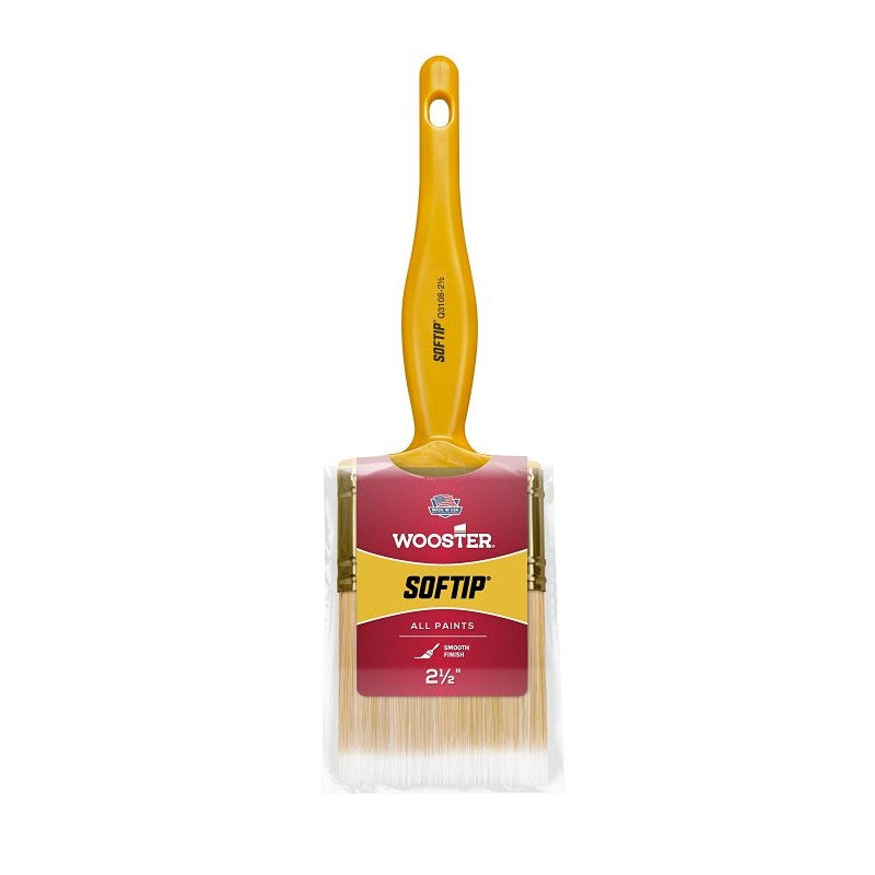 Wooster Q3108-2-1/2 Paint Brush, Pearl/White/Yellow, Plastic Handle, 2-1/2 in W, Flat Sash Brush, 2-7/16 in L Bristle