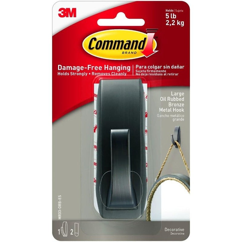 Command MR03-ORB-ES Large Hook, 5 lb, 1-Hook, Metal, Oil-Rubbed Bronze