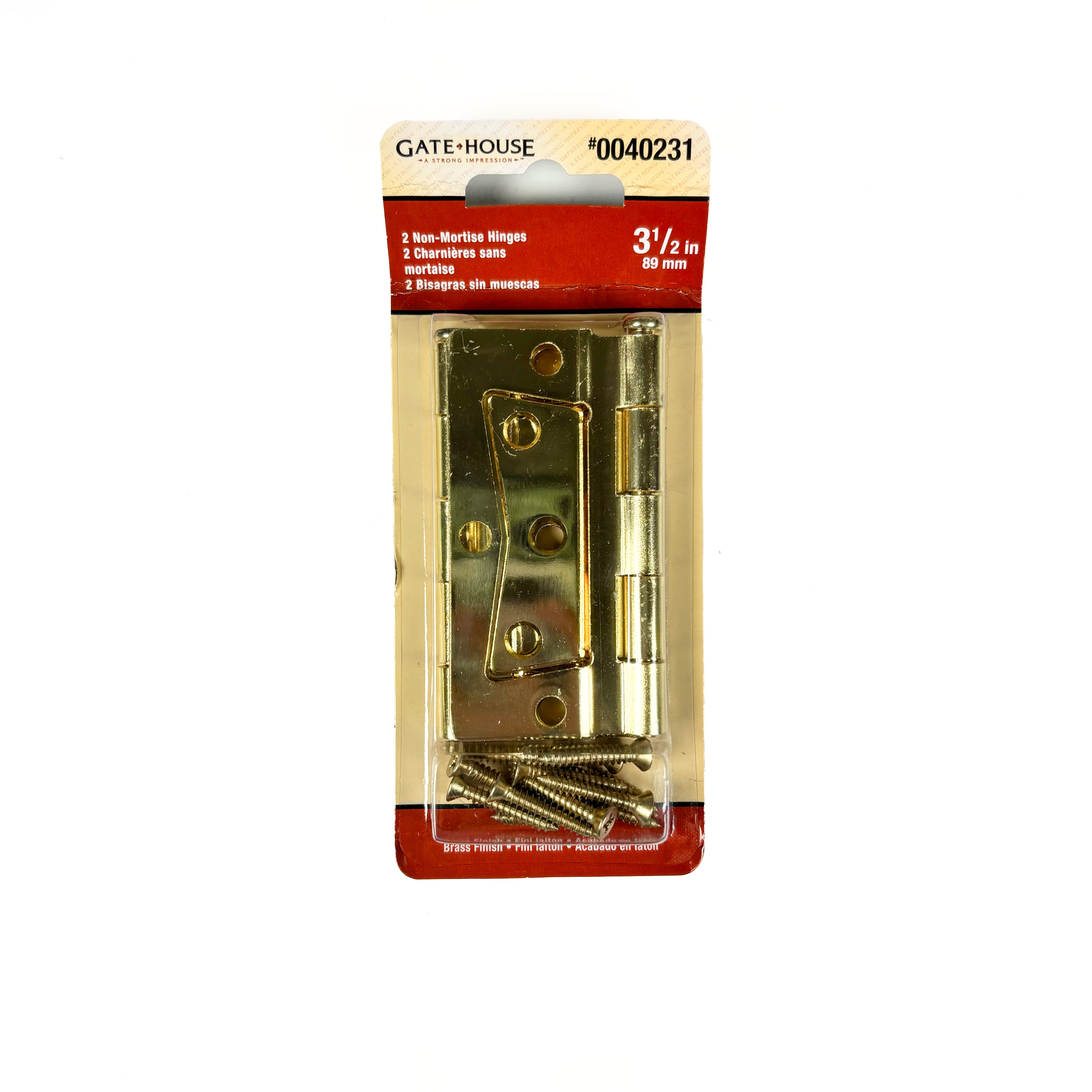 Bi-Fold Non Mortise Door Hinges 3-1/2 Inch Brass Plated Steel 2 Pack