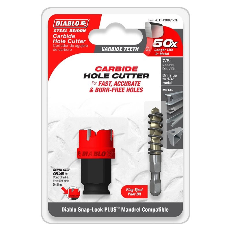 Diablo Steel Demon DHS0875CF Hole Cutter, 7/8 in Dia, Carbide Cutting Edge
