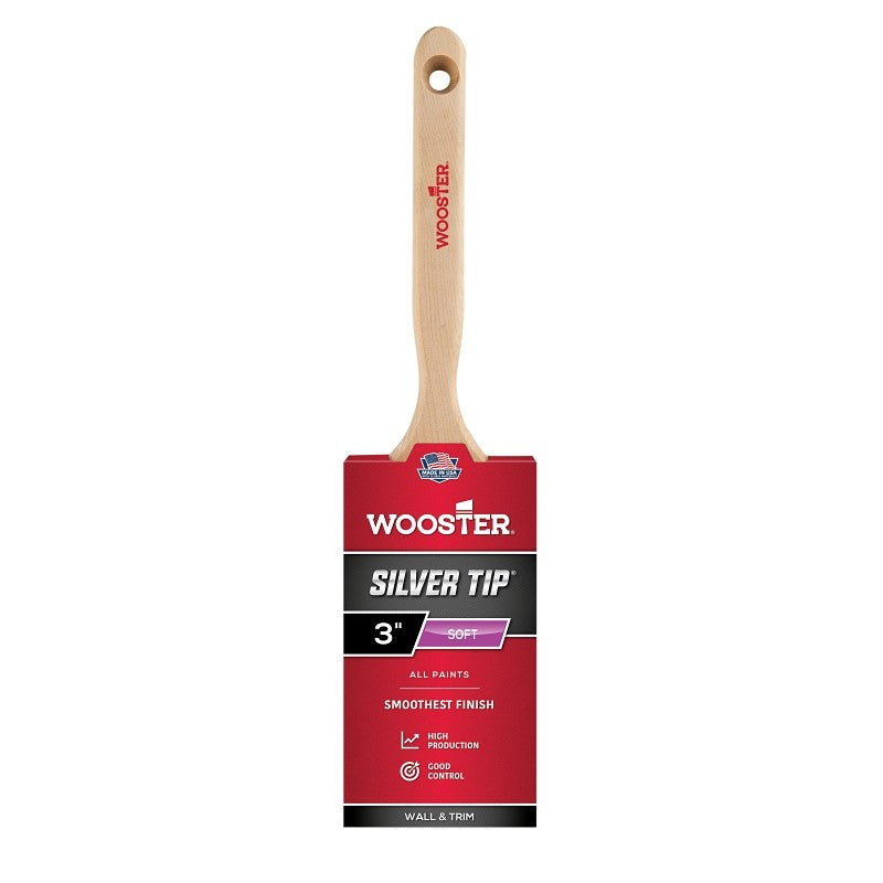 Wooster 5220-3 Paint Brush, Silver/White, Birch Hardwood Handle, 3 in W, 2-15/16 in L Bristle, Polyester Bristle