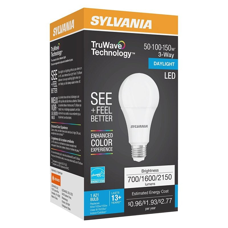 Sylvania Natural Series 41928 LED Bulb, 3-Way, A21 Lamp, 50, 100, 150 W Equivalent, E26 Medium Lamp Base, Non-Dimmable