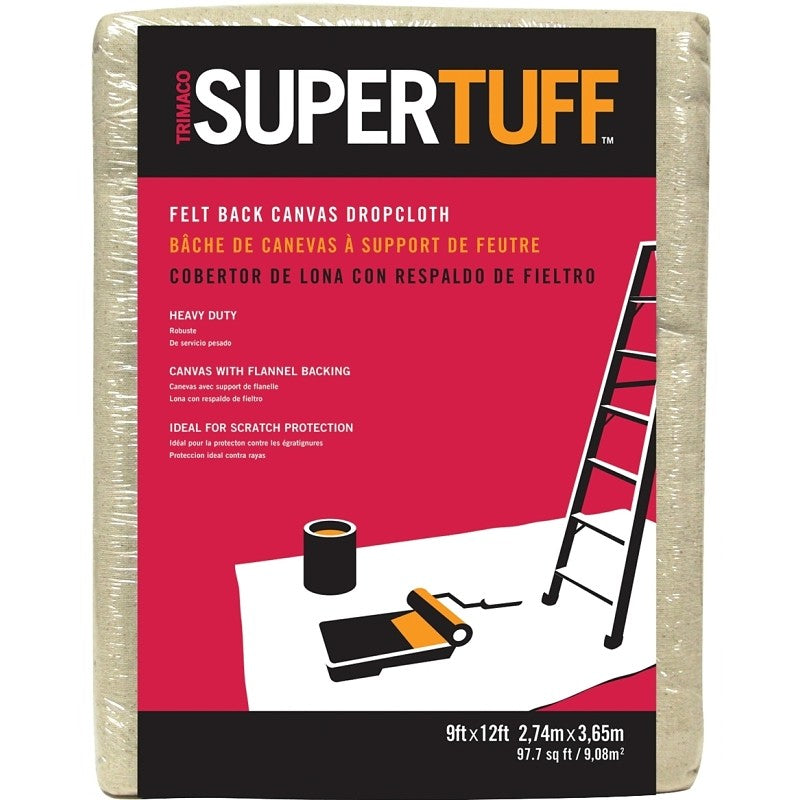 Trimaco SUPERTUFF FB1 Drop Cloth with Flannel Backing, 12 ft L, 9 ft W, Canvas