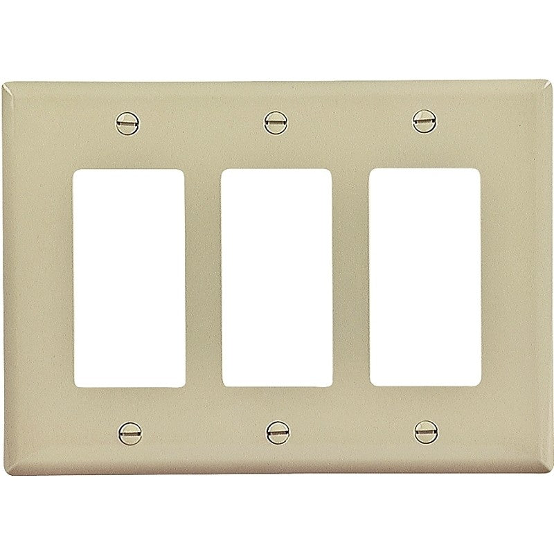 Eaton Wiring Devices PJ263V Wallplate, 4.87 in L, 6-3/4 in W, 3 -Gang, Polycarbonate, Ivory, High-Gloss
