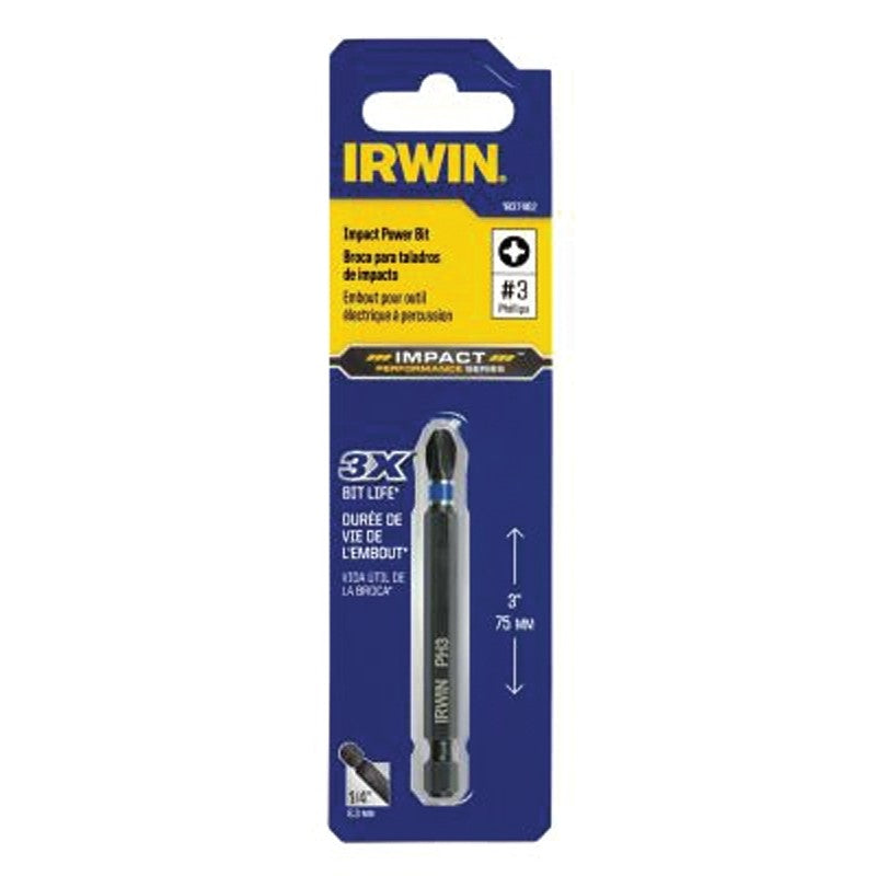 Irwin IWAF33PH3 Power Bit, #3 Drive, Phillips Drive, 1/4 in Shank, Hex Shank, 3-1/2 in L, Steel