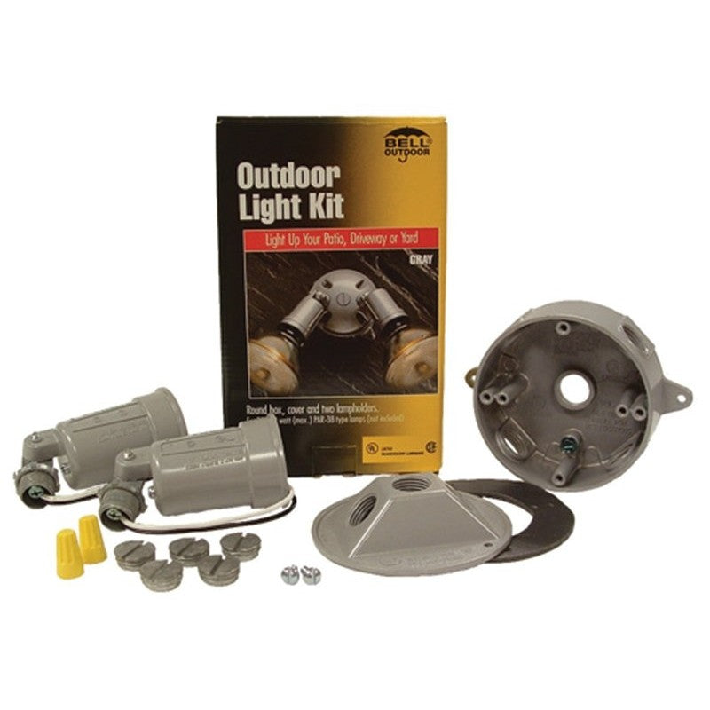 Hubbell 5829-5 Flood Light Kit, 4.961 in L x 8 in W x 4.12 in H Dimensions, Gray Fixture, Incandescent Lamp