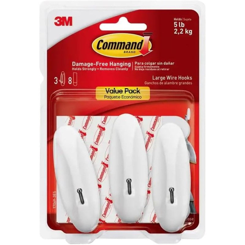 Command 17069-ES Large Wire Hook, 5 lb Capacity, 1-Hook, Metal/Plastic, White
