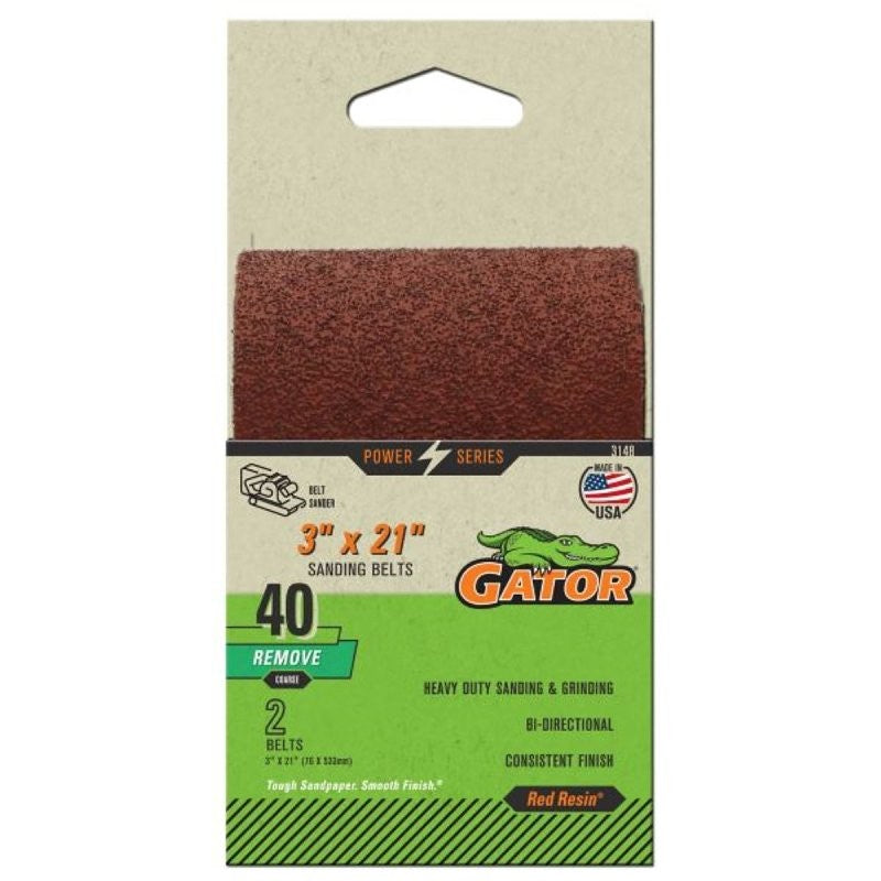 Gator 3148 Sanding Belt, 21 in L, 3 in W, 40 Grit, Extra Coarse, Aluminum Oxide Abrasive