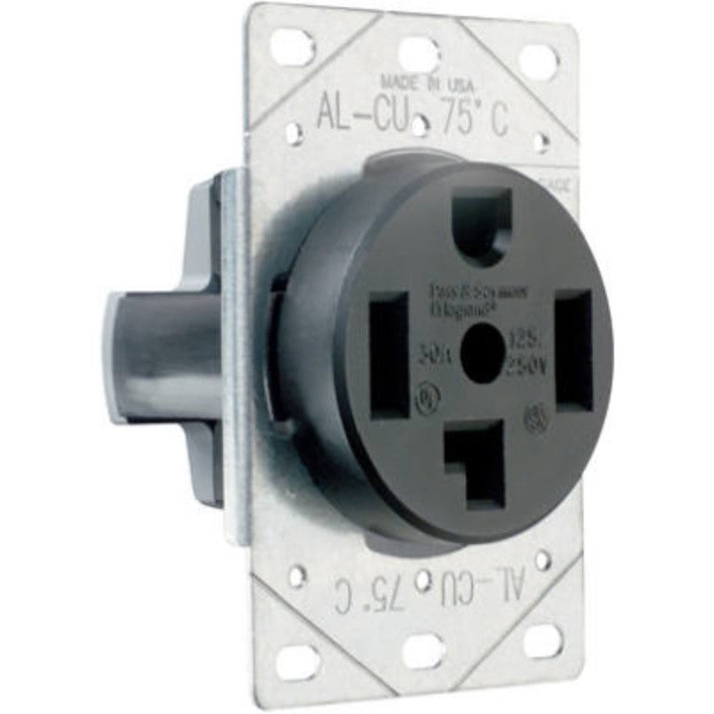 Legrand 3864CC6 Straight Blade Power Outlet Receptacle, Flush Mounting, 3-Pole, 125/250 V, 30 A, Black